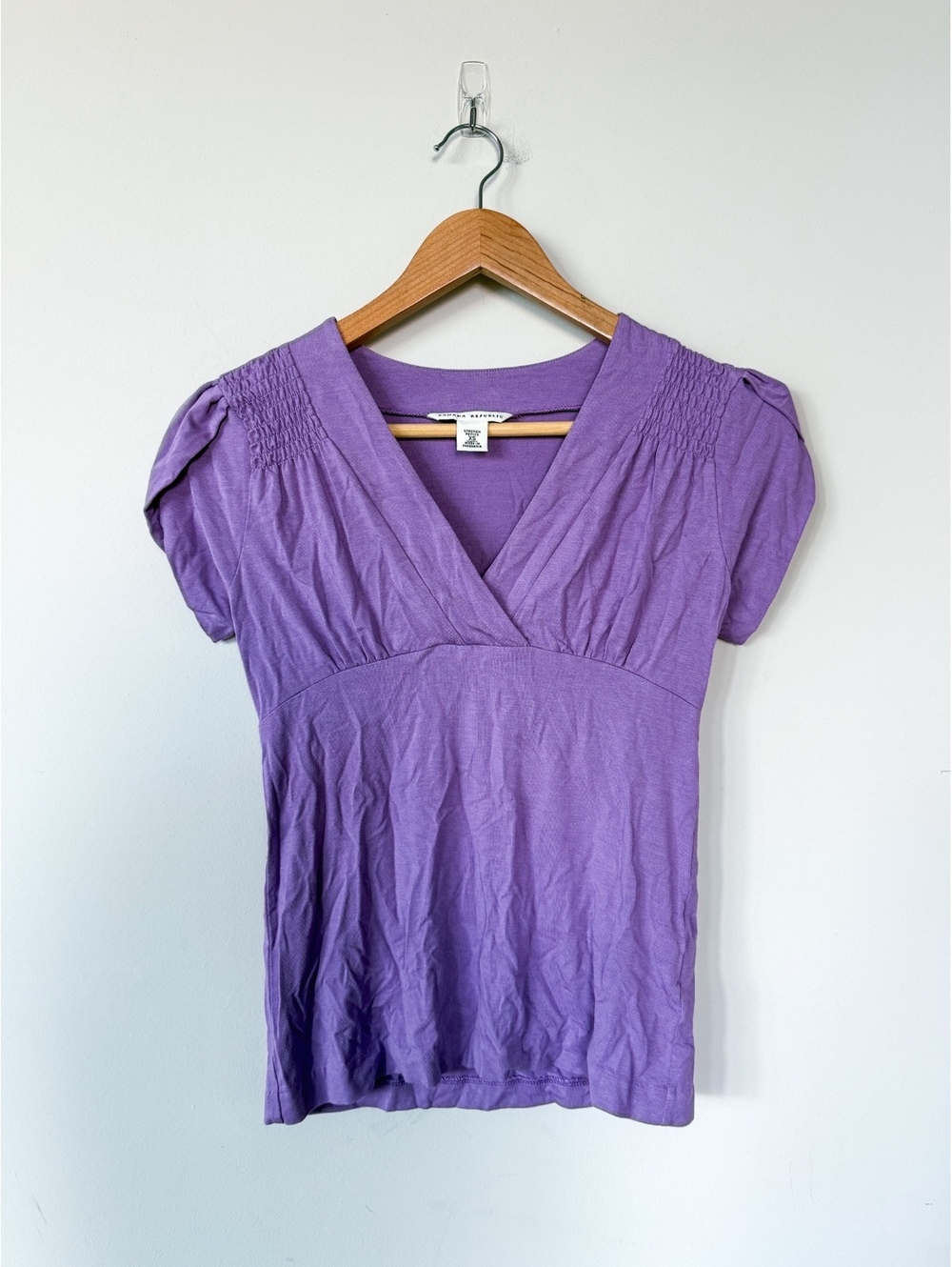 Y2K Banana Republic Petite Stretch Babydoll Purple 2008 Fall Blouse Top V-Neck